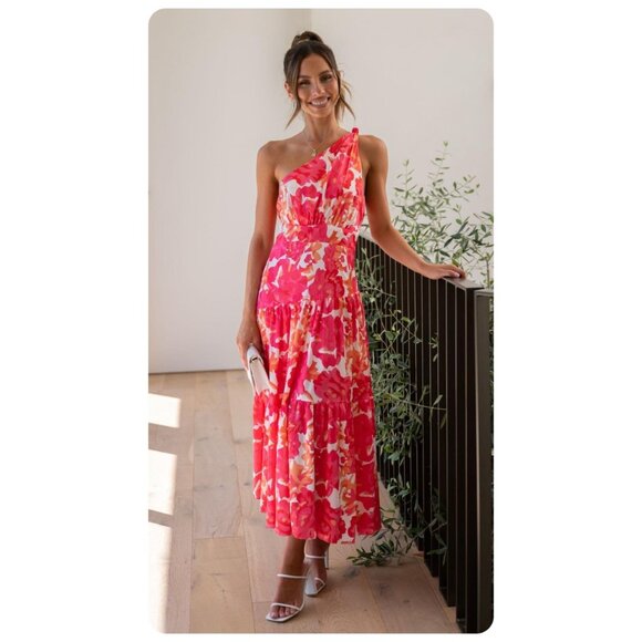 Billy J Dresses & Skirts - NWT Billy J Jayma One Shoulder Sleeve Pink Floral Maxi Dress sz 16